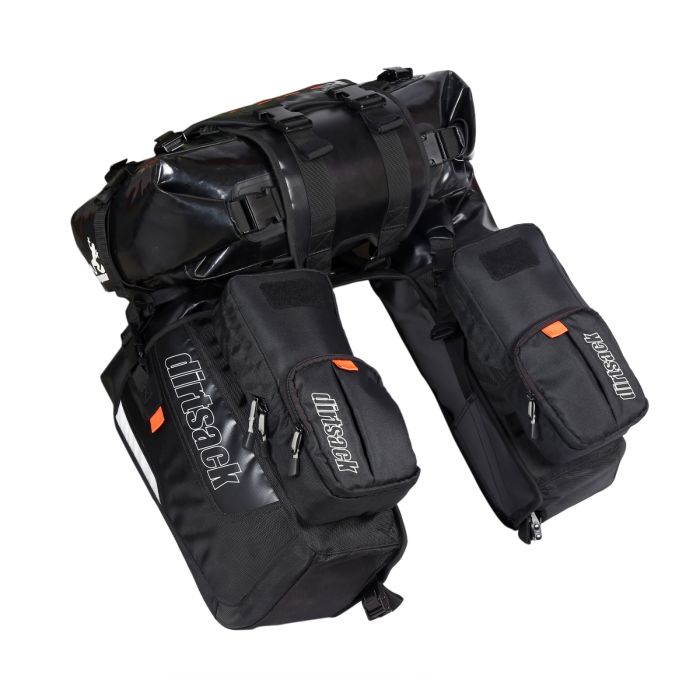 Dirtsack Erupt Rackless V2 Soft Luggage ADV Kit 2 x 24 litre All Black X-Wide No Pannier Racks Needed